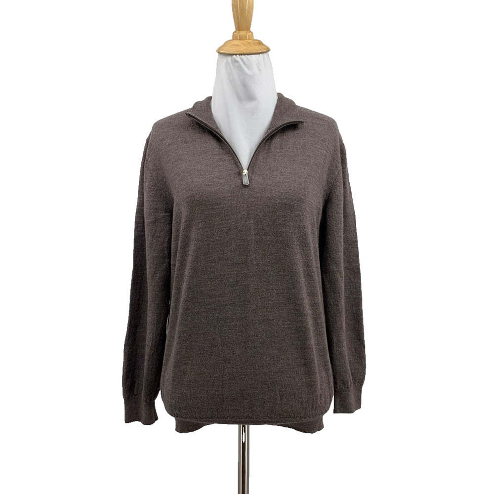 Fedeli Sweater Womens M Medium Mocha Lana 140s Superfine Wool Half Zip Pullover